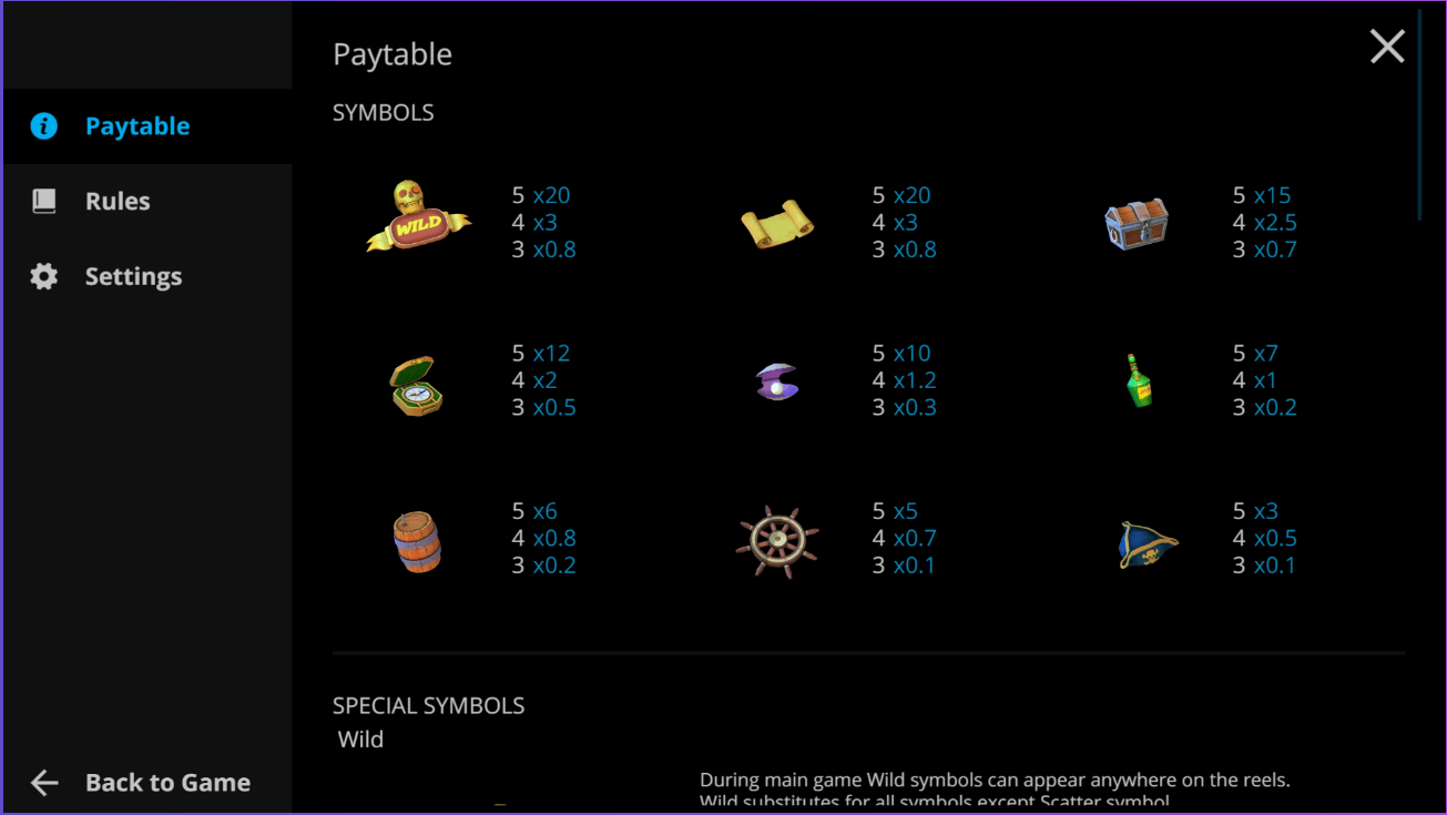 Sea of spins Paytable